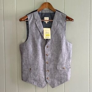 NWT Mens Murano Baird McNutt Irish Linen Suit Vest Medium Blue w/ Floral Lining